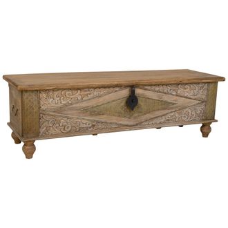 Wanderlust Deco Ba&uacute;l De Madera Tallada Acabado Artesanal 150x45x46h Cm