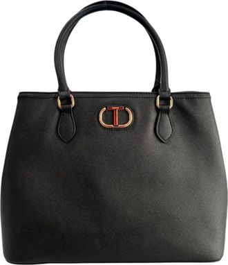 Twinset Handbags, female, Black, Size: ONE SIZE Polyurethane Shoulder Bag with Adjustable Strap