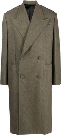 Givenchy Jassen, Heren, Groen, M, Wol, Lange Double-Breasted Herringbone Jas