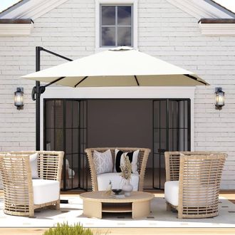 OUTSUNNY Square Cantilever Roma Parasol 360&deg; Rotation w/ Hand Crank in Cream