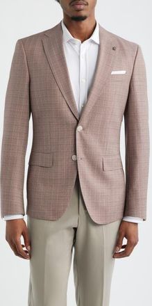 BOSS Hutson Slim Fit Red & Tan Plaid Slub Wool Sport Coat in Medium Red at Nordstrom, Size 42