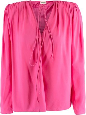Magda Butrym Shoulder Pad Pink Silk Tie Neck Blouse Size XS
