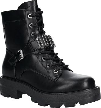 Guess Schoenen > Laarzen > Enkellaarsjes - Dames - Veterlaarzen - Zwart - 36 EU - Leer - Schoenen