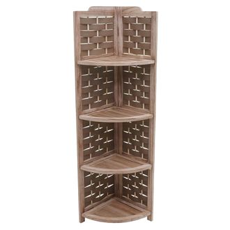 Hhg Nunca Usado] Estanter&iacute;a Esquinera Hhg 655, Soporte De Estanter&iacute;a, Plegable 4 Estantes, Madera De Paulownia 110cm, Marr&oacute;n, Mimbre Marr&oacute;n