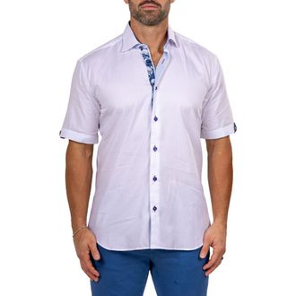 Maceoo Galileo Marty Short Sleeve Cotton Button-Up Shirt in White at Nordstrom, Size 2