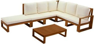 Miliboo Conjunto de jardín esquinero de madera maciza 6-8 plazas con cojines desenfundables beige natural salsa