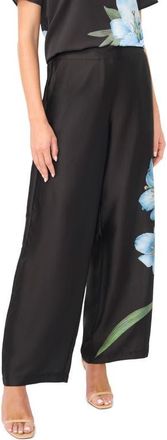 Vince Camuto Floral Wide Leg Pull-On Pants in Black/sky at Nordstrom, Size X-Large