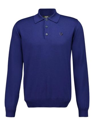 Fendi long-sleeve polo shirt - men - Virgin Wool/Elastane - 50 - Blue