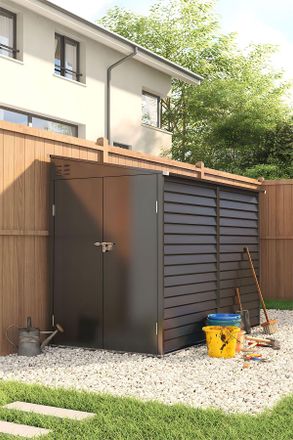 Living and Home 8.8 x 4.7 ft Pent Metal Garden Storage Shed Lean to Shed Motorcycle Shed with Lockable Door, Charcoal Black