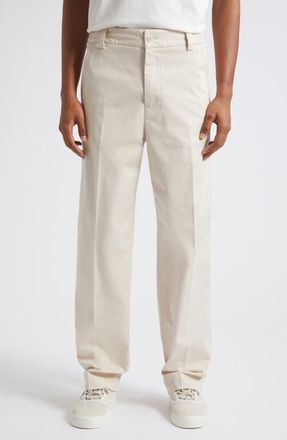 Moncler Stretch Cotton Straight Leg Pants in White at Nordstrom, Size 48