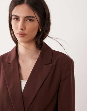 Miss Selfridge Blazer doppiopetto color cioccolato-Marrone