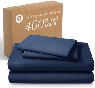 Bare Home 400 Thread Count Organic Cotton Sateen Sheet Set in Dark Blue at Nordstrom, Size Twin X-Long