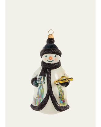 Joy to the World Collectibles New York Snowman Holding a Yellow Taxi Christmas Ornament
