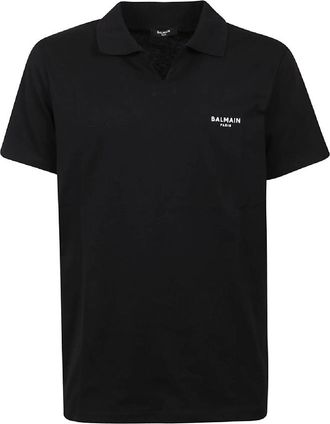 Balmain Flock Logo Print Polo Shirt, Size Medium