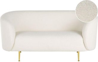 Beliani Sof&aacute; 2 Plazas De Poli&eacute;ster Blanco Boucl&eacute; Suave Patas Retro Glamour Loen