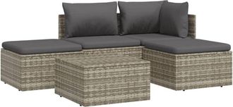 vidaXL Set De Muebles De Jard&iacute;n 5 Pzas Y Cojines Rat&aacute;n Sint&eacute;tico Gris Vidaxl