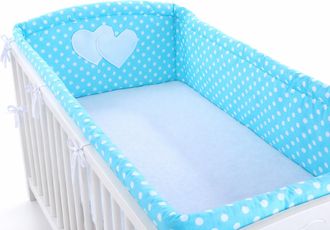 OEM Protector De Cuna Universal Xxl Para Barrotes - Lunares Blancos Sobre Fondo Turquesa