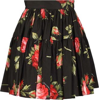 Dolce & Gabbana Rose Bouquet-print Short Skirt - Dames - Korte rokken - Zwart - M - Katoen - Rokken