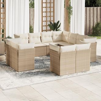 vidaXL Set De Sof&aacute;s De Jard&iacute;n 11pzas Con Cojines Rat&aacute;n Sint&eacute;tico Beige Vidaxl