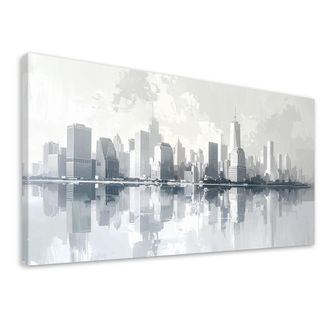 Feeby Cuadro En Lienzo, Rascacielos De Nueva York Arquitectura De Ciudad En Blanco, 120x60