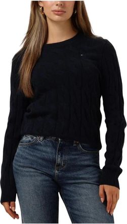 Tommy Hilfiger Zachte wol kabel rolnek trui - Dames - Ronde hals truien - Blauw - L - Wol - Truien & Vesten
