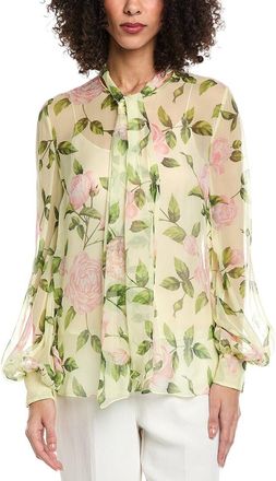 Oscar De La Renta Tie-Detail English Roses Silk Top