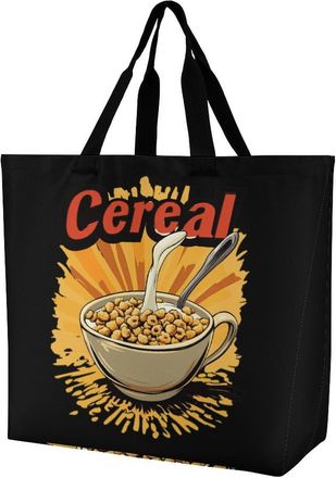 Generic Cereal Reusable Shopping Bags One Shoulder Grocery Tote Bag Waterproof Big Purse for Work Travel