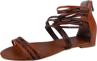 Generic Flat Sandals For Women Snake Strap Roman Sandals Ankle Strap Sandal With Zipper Fashion Open Toe Sandal Strappy Crossover Shoes Casual Beach Shoes Ant