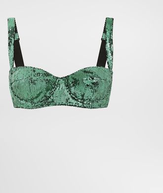 Dolce & Gabbana Balconette Bra With Micro-sequin Embellishment - Woman Underwear Green 1b