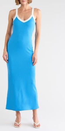 Loveappella Contrast Trim Ribbed Tank Dress in Blue at Nordstrom Rack, Size Medium