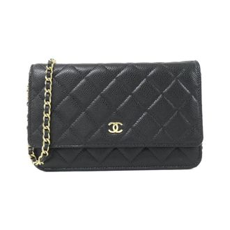Chanel Black Bordeaux Grained Calfskin Chain/Shoulder Wallet (Pre-Owned)