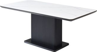 Vente-Unique Mesa de comedor para 6 personas en cer&aacute;mica y MDF - Efecto m&aacute;rmol blanco y negro - LAOMINIA