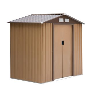OUTSUNNY Caseta De Jard&iacute;n 213x130x185cm Cobertizo Met&aacute;lico De Exterior Para Almacenamiento De Herramientas Con 2 Puertas Correderas Y 4 Ventanas Caqui - Outsun