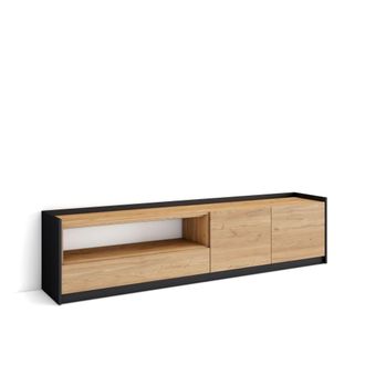 Skraut Home Mueble tv efecto madera roble y negro 208x37x50cm
