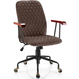 Costway Velvet Rocking Leisure Chair Adjustable Swivel Home Office Chair-Coffee