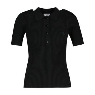 Courr&egrave;ges Womens Ribbed Cotton T-Shirt Black