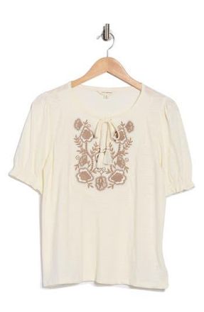 Lucky Brand Embroidered Tie Front Top in Gardenia Multi at Nordstrom Rack, Size X-Small