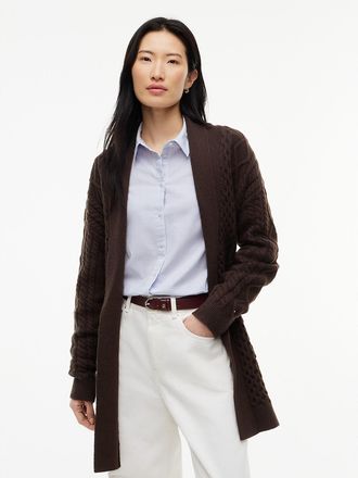 Tommy Hilfiger Womens Shawl Collar Cable Knit Long Cardigan - Dark Coffee - XXL