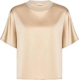 PESERICO Stretch Zijde Satijn T-shirt - Dames - T-shirts - Beige - S - Satijn - Tops