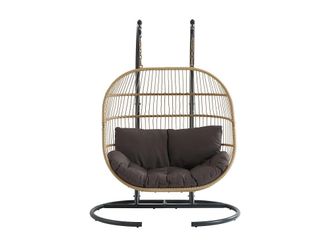 VENTE-UNIQUE.COM Sill&oacute;n colgante resina gris antracita, color natural claro