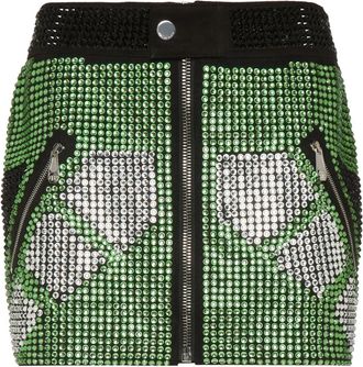 Philipp Plein Leather Strass Skirt Mini - Dames - Korte rokken - Groen - M - Leer - Rokken