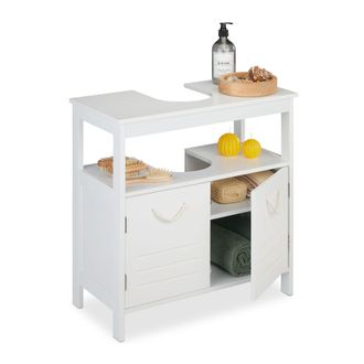 Relaxdays Relaxdays Mueble De Ba&ntilde;o Bajo Lavabo 2 Espacios, Armario Pila Hueco Para Sif&oacute;n, Tiradores De Cuerda, 60x60x30 Cm, Blanco