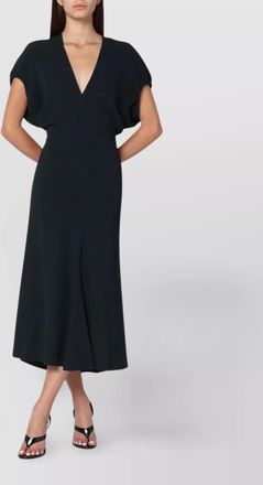 Victoria Beckham satin midi dress cap sleeves v-neckline