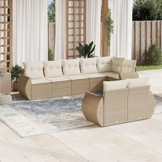 vidaXL Juego De Sof&aacute;s De Jard&iacute;n Con Cojines Beige 8 Pzas Rat&aacute;n Pe Vidaxl