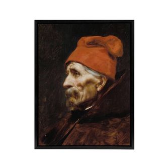 Artery8 Gyzis Nikolaos Old Man Fez Portrait Framed Canvas Wall Art Print | Size: W24 x H32