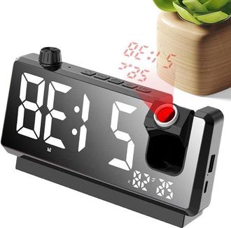 OEM Reloj Despertador Digital Con Proyecci&oacute;n - Reloj Despertador Inteligente - Visualizaci&oacute;n De La Hora - Doble Proyecci&oacute;n - 18,6 X 4,2 Cm - Negro
