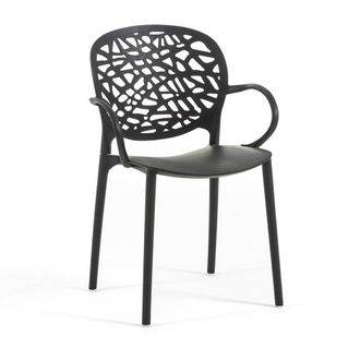 Siediti Fuori e Dentro Set de 4 sillas apilables en resina con reposabrazos negro