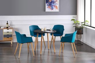 Life Interiors Juego De Comedor Halo Round Eden: Una Mesa De Comedor De Madera Negra Y Un Juego De 4 Sillas De Comedor De Madera Azul - Comedor Cocina