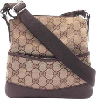 Gucci Pre-owned Vintage Canvas Crossbody Bag - Dames - Vintage Schoudertas - Bruin - ONE Size - Leer - Vintage