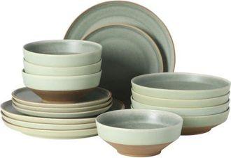 Gibson Home Octavia Place 16-Piece Coupe Reactive Glaze Stoneware Dinnerware Set in Green at Nordstrom
